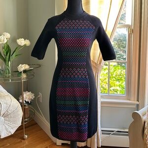 M Missoni Black Multicoloured Short Sleeve Cube Knit Bodycon Dress